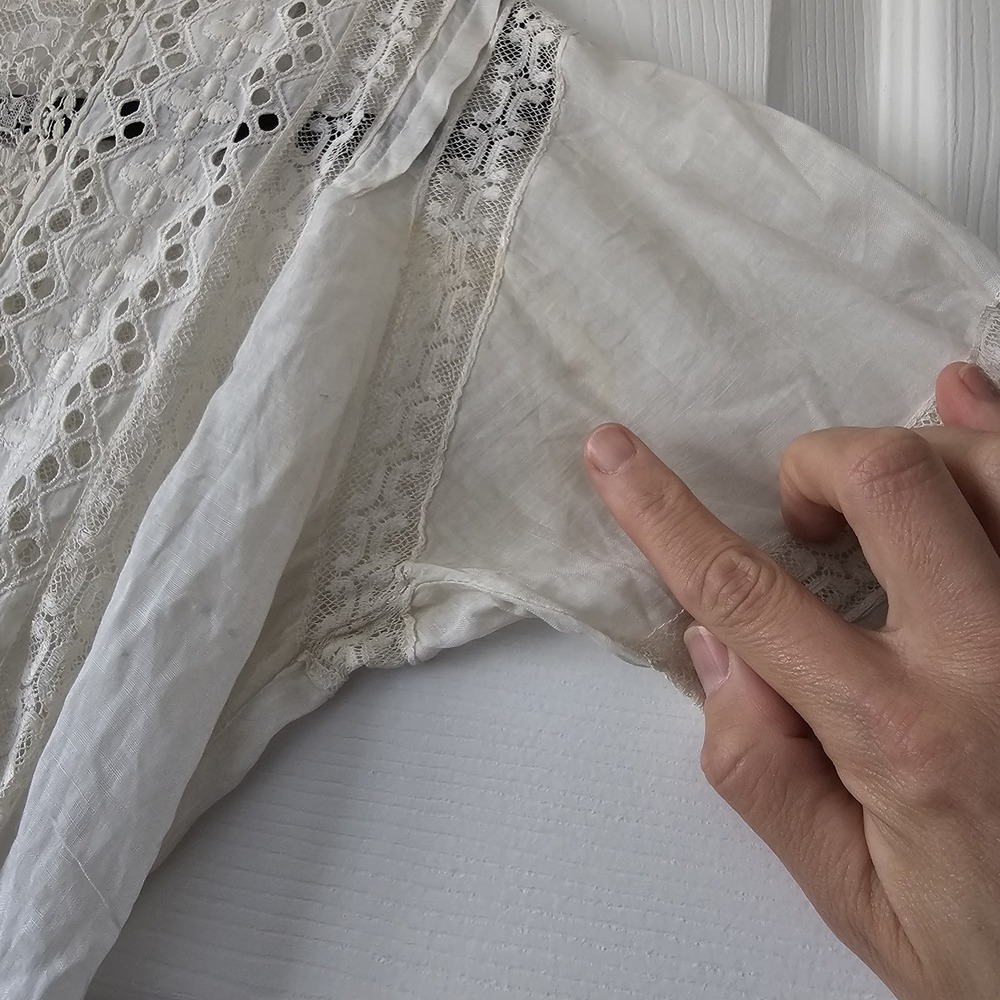 1900s Antique Edwardian White Summer Garden Lawn Dress Lace Linen Tea Gown #68 - Picture 9 of 14